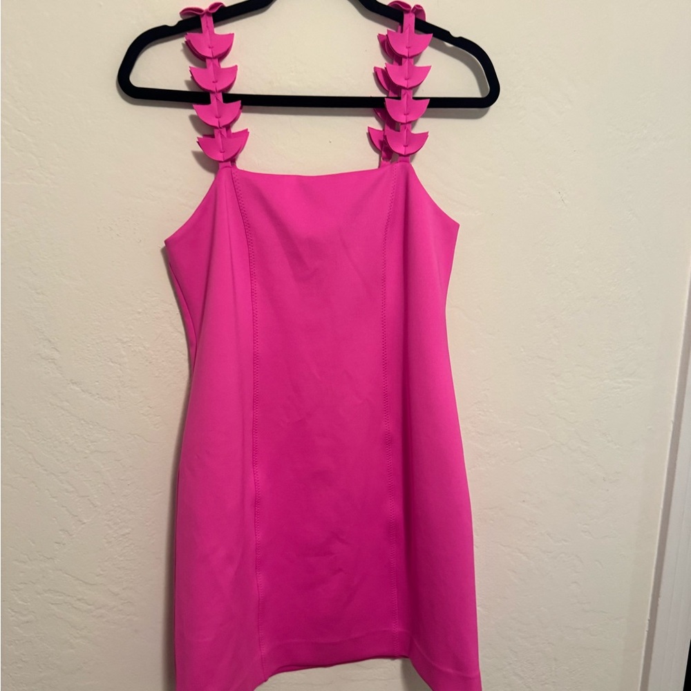Lilly Pulitzer Hot Pink Shift Dress with Leaf-Link Straps